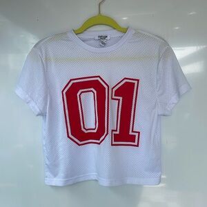White crop jersey T-shirt with 01